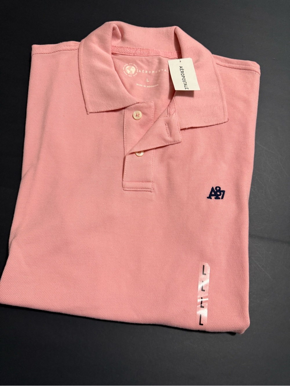 Aeropostale Men's Pink Polo with Navy A87 Embroidery